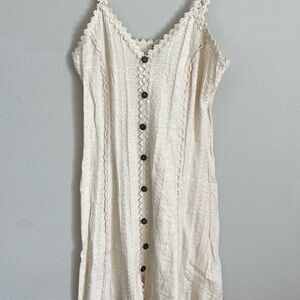 Cream Lace-Trim Button-Front Mini Dress